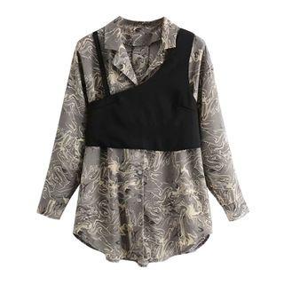 Set: Print Shirt + Sleeveless Crop Top