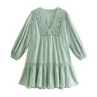Puff Sleeve Embroidered A-line Dress