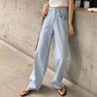 High-waist Color-block Pocket Jeans