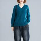 V-neck Sweater Peacock Blue - One Size