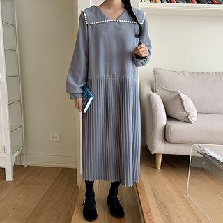 Plus Size Sailor-collar Long Pleated Dress