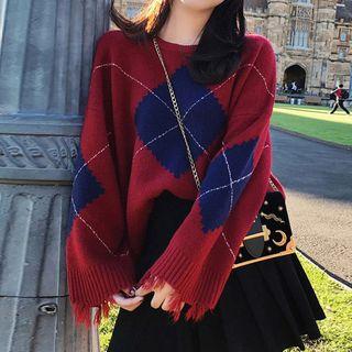 Set: Argyle Sweater + Pleated A-line Mini Skirt
