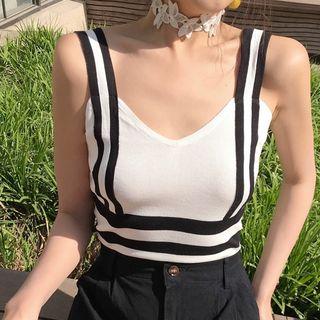 Striped Wide-strap Knit Top