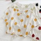 Dotted Drawstring Short-sleeve Crop Top