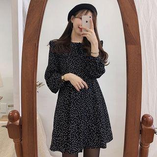Ruffle-trim Dotted A-line Dress