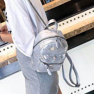 Faux Leather Floral Embroidered Mini Backpack