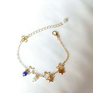 Stare Bracelet White & Blue Bead - Gold - One Size