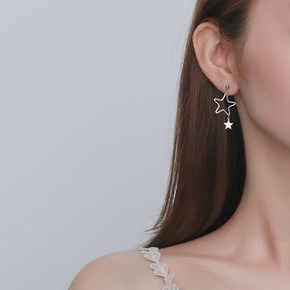 Non-matching 925 Sterling Silver Star Dangle Earring 1 Pair - Silver - One Size