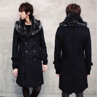 Double-breast Slit-back Tweed Coat