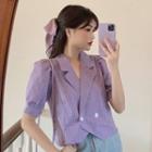 Short-sleeve Gingham Double-breasted Cropped Blazer
