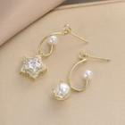 Faux Pearl Star Rhinestone Asymmetrical Dangle Earring 1 Pair - White Faux Pearl - Gold - One Size