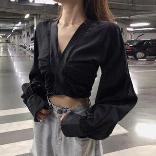 Lantern-sleeve Crop Blouse
