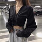 Lantern-sleeve Crop Blouse