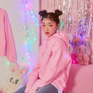 Clip Kangaroo-pocket Bunny Print Hoodie