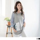 3/4 Sleeve Striped Panel Top