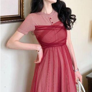 Knit Panel Mesh Midi Dress