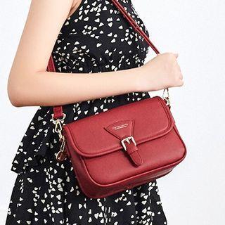 Plain Faux Leather Flap Shoulder Bag