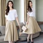 Set: Short Sleeve Plain Top + Drawstring A-line Skirt