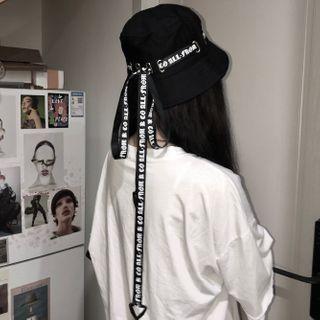Lettering Long Strap Bucket Hat Black - One Size