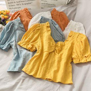 Ruffled-trim Ruched Crop Top In 6 Colors