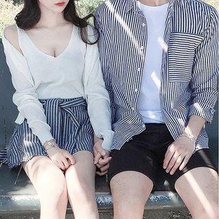 Couple Matching Striped Shirt / A-line Mini Skirt