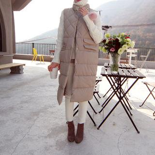 Snap-button Padded Long Vest
