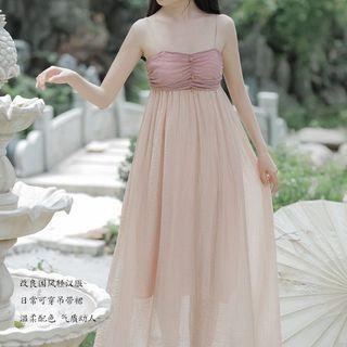Spaghetti-strap Two-tone Midi A-line Dress / Light Jacket
