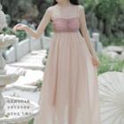 Spaghetti-strap Two-tone Midi A-line Dress / Light Jacket