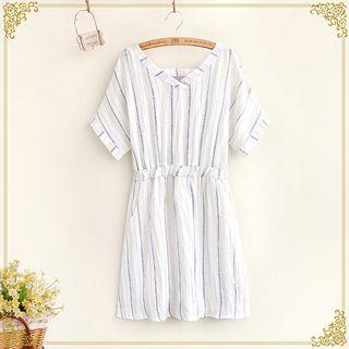 Striped V-neck Short Sleeve Dress