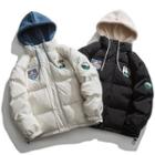 Mock Two-piece Applique Hooded Padded Jacket