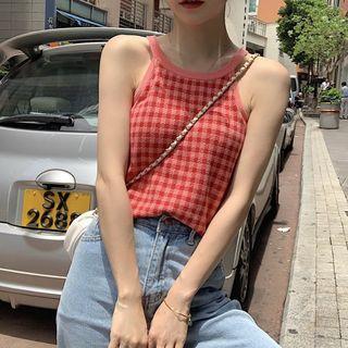 Checked Halter Camisole Top Red - One Size