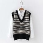 Pattern Sweater Vest / Embroidered Shirt