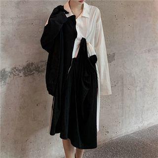 Color Block Shirt Dress As Shown In Figure - One Size