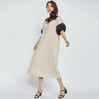 V-neck Color-block Maxi Dress