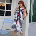 Stripe Embroidered Short-sleeve Dress