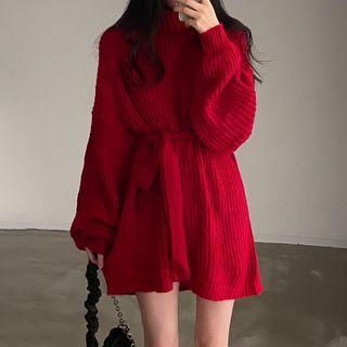 Plain Turtleneck Mini Sweater Dress