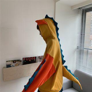 Color Block Dinosaur Themed Hoodie