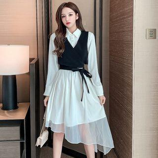 Set: Lace-up Vest + Panel Dress