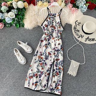 Spaghetti Strap Floral Midi Dress Floral - White - One Size