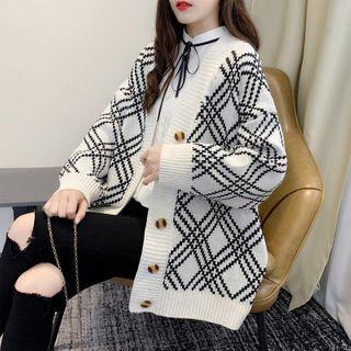 Button-up Argyle Cardigan