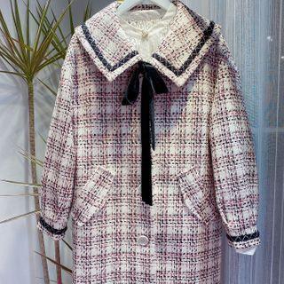 Tie-neck Tweed Button Coat