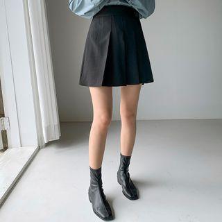 Tie-waist Pleat Wrap Miniskirt Cream - One Size