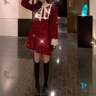 Long-sleeve Glittered Mini Dress