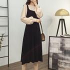 Mock Two-piece Long-sleeve Knit Midi Dress As Shown In Figure - One Size