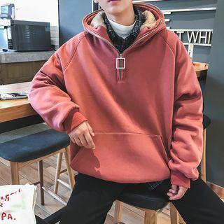 Plain Fleece-lined Loose-fit Sweater