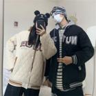 Couple Matching Lettering Quilted Hooded Baseball Jacket