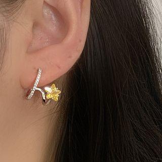 Rhinestone Star Half-hoop Earring 1 Pair - Yellow Rhinestone - Silver - One Size