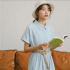 Pocket Detail Short-sleeve Denim Shirt Dress As Shown In Figure - One Size