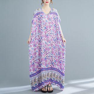 Sleeveless Floral Maxi A-line Dress Purple - One Size
