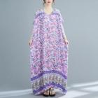 Sleeveless Floral Maxi A-line Dress Purple - One Size
